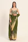 Ruhr India_Green Silk, Crepe Beads, Mirrors, Embroidery Sweetheart Neck, Miko Saree Set _Online_at_Aza_Fashions
