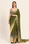 Shop_Ruhr India_Green Silk, Crepe Beads, Mirrors, Embroidery Sweetheart Neck, Miko Saree Set _Online_at_Aza_Fashions