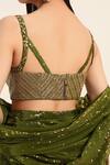 Ruhr India_Green Silk, Crepe Beads, Mirrors, Embroidery Sweetheart Neck, Miko Saree Set _at_Aza_Fashions