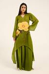 Buy_Ruhr India_Green Organza, Satin Embroidery V-neck Anaya Kurta Set _at_Aza_Fashions