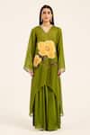 Ruhr India_Green Organza, Satin Embroidery V-neck Anaya Kurta Set _Online_at_Aza_Fashions