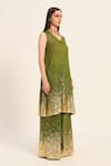 Buy_Ruhr India_Green Silk, Chanderi Beads V-neck Dharini Kurta Set _Online_at_Aza_Fashions