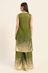 Shop_Ruhr India_Green Silk, Chanderi Beads V-neck Dharini Kurta Set _at_Aza_Fashions