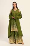 Shop_Ruhr India_Green Silk, Chanderi Beads V-neck Dharini Kurta Set _Online_at_Aza_Fashions