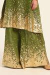 Ruhr India_Green Silk, Chanderi Beads V-neck Dharini Kurta Set _at_Aza_Fashions