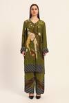 Ruhr India_Green Crepe Embroidery V-neck Miko Designer Kurta Pant Set _at_Aza_Fashions