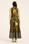 Shop_Ruhr India_Green Silk Embroidery V-neck Miko Waistcoat And Skirt Set _at_Aza_Fashions