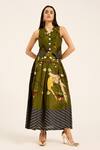 Buy_Ruhr India_Green Silk Embroidery V-neck Miko Waistcoat And Skirt Set _at_Aza_Fashions