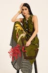 Buy_Ruhr India_Green Silk Embroidery V-neck Miko Waistcoat And Skirt Set 