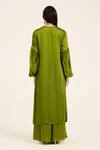 Shop_Ruhr India_Green Satin Embroidery, Patchwork Split V-neck Mor Kurta Set _at_Aza_Fashions