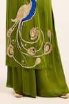 Buy_Ruhr India_Green Satin Embroidery, Patchwork Split V-neck Mor Kurta Set 
