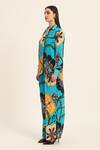 Ruhr India_Turquoise Crepe Collared Floral Print Yoko Coord Set _Online_at_Aza_Fashions