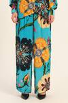 Buy_Ruhr India_Turquoise Crepe Collared Floral Print Yoko Coord Set 