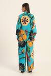 Shop_Ruhr India_Turquoise Crepe Collared Floral Print Yoko Coord Set _at_Aza_Fashions