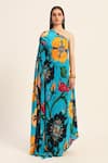 Buy_Ruhr India_Turquoise Crepe Asymmetric Floral Print Phirozi Blue Kaftan _Online_at_Aza_Fashions