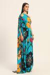 Shop_Ruhr India_Turquoise Crepe Asymmetric Floral Print Phirozi Blue Kaftan _Online_at_Aza_Fashions