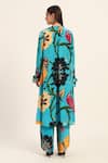 Shop_Ruhr India_Turquoise Crepe Beads Round Neck Floral Print Yoko Kurta Set _at_Aza_Fashions