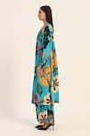 Ruhr India_Turquoise Crepe Beads Round Neck Floral Print Yoko Kurta Set _Online_at_Aza_Fashions