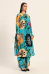 Buy_Ruhr India_Turquoise Crepe Beads Round Neck Floral Print Yoko Kurta Set _Online_at_Aza_Fashions