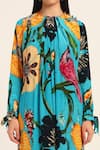 Shop_Ruhr India_Turquoise Crepe Beads Round Neck Floral Print Yoko Kurta Set _Online_at_Aza_Fashions