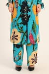 Ruhr India_Turquoise Crepe Beads Round Neck Floral Print Yoko Kurta Set _at_Aza_Fashions