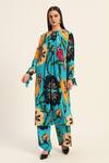Buy_Ruhr India_Turquoise Crepe Beads Round Neck Floral Print Yoko Kurta Set 