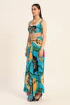 Shop_Ruhr India_Turquoise Crepe Square Neck Floral Print Crop Top And Draped Skirt Set 