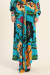 Ruhr India_Turquoise Crepe Collared Floral Print Yoko Shirt And Draped Skirt Set _Online