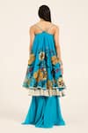Shop_Ruhr India_Turquoise Organza Embroidery Round Neck Dhara Kurta Set _at_Aza_Fashions