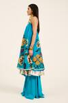 Ruhr India_Turquoise Organza Embroidery Round Neck Dhara Kurta Set _Online_at_Aza_Fashions