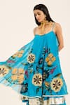 Buy_Ruhr India_Turquoise Organza Embroidery Round Neck Dhara Kurta Set _Online_at_Aza_Fashions