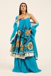 Buy_Ruhr India_Turquoise Organza Embroidery Round Neck Dhara Kurta Set _at_Aza_Fashions