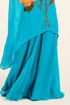 Buy_Ruhr India_Turquoise Organza Embroidery V-neck Phirozi Blue Hand Kurta Set _Online_at_Aza_Fashions