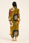 Shop_Ruhr India_Yellow Crepe Collared Floral Print Ochre Kurta Set _at_Aza_Fashions