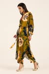 Ruhr India_Yellow Crepe Collared Floral Print Ochre Kurta Set _Online_at_Aza_Fashions
