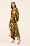 Buy_Ruhr India_Yellow Crepe Collared Floral Print Ochre Kurta Set _Online_at_Aza_Fashions