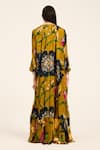 Shop_Ruhr India_Yellow Satin, Chiffon V-neck Floral Cape And Draped Skirt Set _at_Aza_Fashions