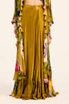 Buy_Ruhr India_Yellow Satin, Chiffon V-neck Floral Cape And Draped Skirt Set 