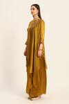 Buy_Ruhr India_Yellow Satin, Chiffon Embroidery Round Neck Kiara Kurta Set _Online_at_Aza_Fashions