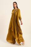 Ruhr India_Yellow Satin, Chiffon Embroidery Round Neck Kiara Kurta Set _at_Aza_Fashions