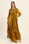 Buy_Ruhr India_Yellow Satin, Chiffon Embroidery Round Neck Kiara Kurta Set _at_Aza_Fashions