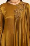 Ruhr India_Yellow Satin, Chiffon Embroidery Round Neck Kiara Kurta Set _Online
