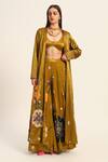 Buy_Ruhr India_Yellow Satin, Chiffon Embroidery Open Neck Ochre Jacket _at_Aza_Fashions