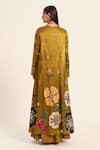 Shop_Ruhr India_Yellow Satin, Chiffon Embroidery Open Neck Ochre Jacket _at_Aza_Fashions