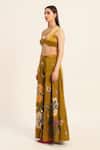 Shop_Ruhr India_Yellow Satin, Chiffon Embroidery Round Neck Ochre Inaya Sharara Set _Online_at_Aza_Fashions