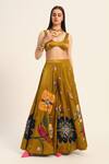 Buy_Ruhr India_Yellow Satin, Chiffon Embroidery Round Neck Ochre Inaya Sharara Set 