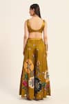 Shop_Ruhr India_Yellow Satin, Chiffon Embroidery Round Neck Ochre Inaya Sharara Set _at_Aza_Fashions