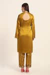 Shop_Ruhr India_Yellow Satin, Chiffon Embroidery, Sequins Round Neck Avnii Hand Kurta Set _at_Aza_Fashions