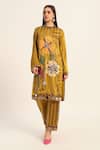 Buy_Ruhr India_Yellow Satin, Chiffon Embroidery, Sequins Round Neck Avnii Hand Kurta Set _Online_at_Aza_Fashions