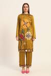Shop_Ruhr India_Yellow Satin, Chiffon Embroidery, Sequins Round Neck Avnii Hand Kurta Set _Online_at_Aza_Fashions